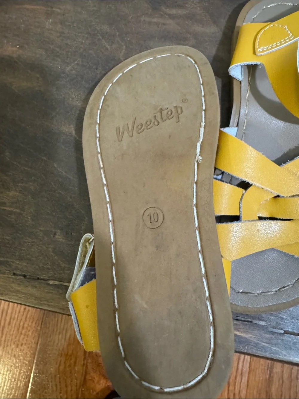 Kids Salt Water Original Yellow Leather Sandals